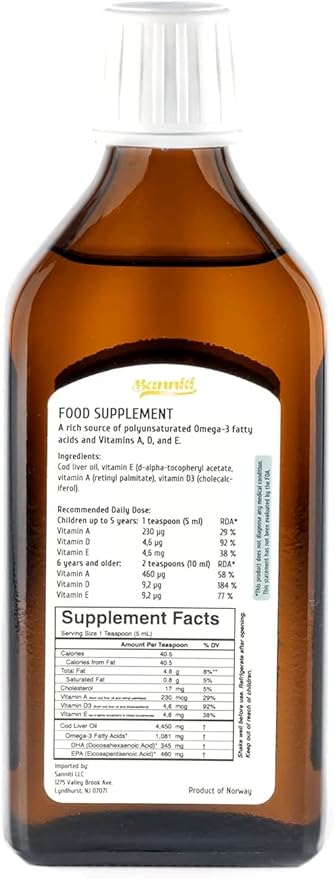 Sanniti 100% Natural Cod Liver Oil, Wild Caught Nordic, 250 ml (Pack of 2) (Variety)