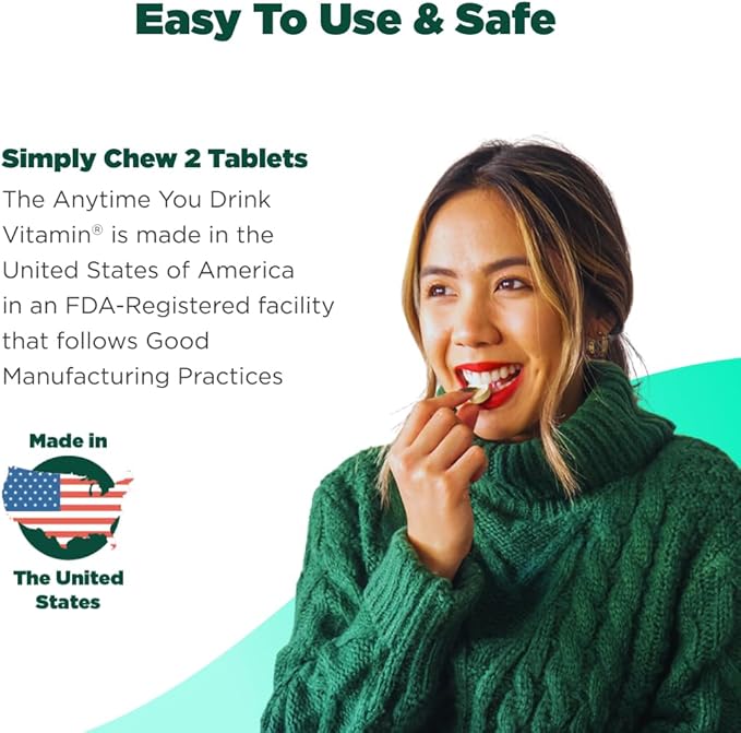 The Anytime You Drink Vitamin, Liver Health & Immunity Support with Electrolytes, Milk Thistle, and Vitamins B & C - 40 Chewable Tablets (20 Servings), Vegan, Lemonade