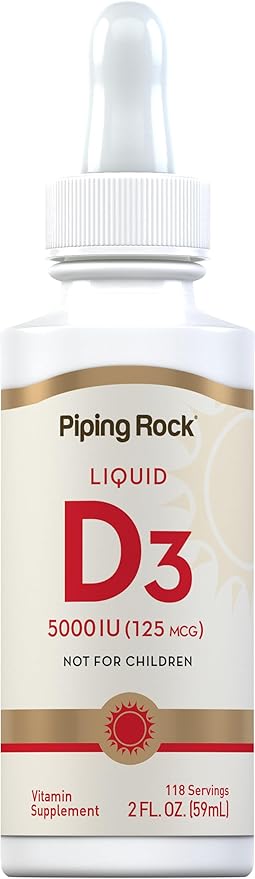 Piping Rock Vitamin D3 Liquid 5000 IU (125 mcg) | 2 oz | Vitamin D Drops for Adults | Vegetarian, Non-GMO, Gluten Free Supplement