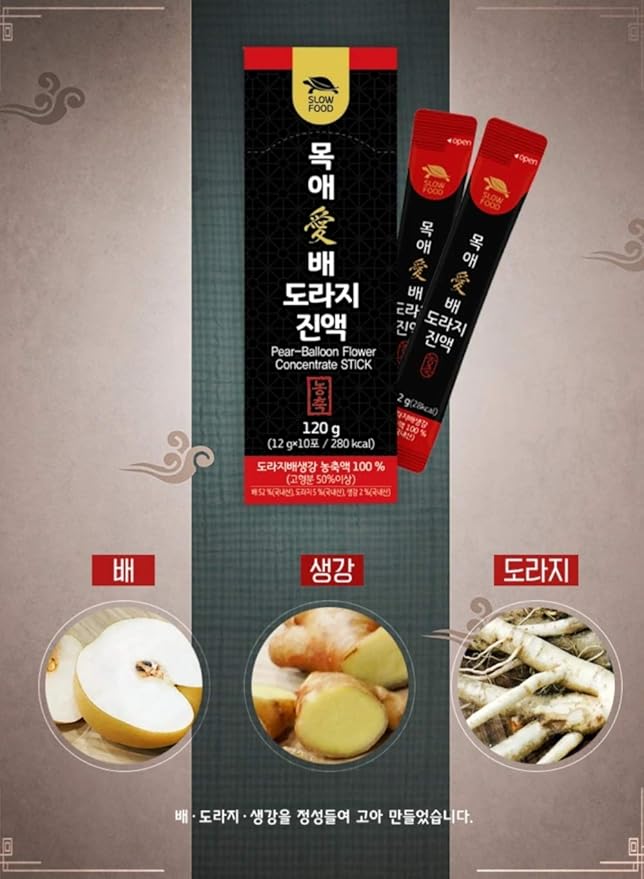 Premium Sugar-Free Korean Pear, Ginger and Balloon Flower Extract Liquid Concentrate Sticks - Natural and Pure - Health Care for Changing Season - for All Ages - 1box(10pcs)