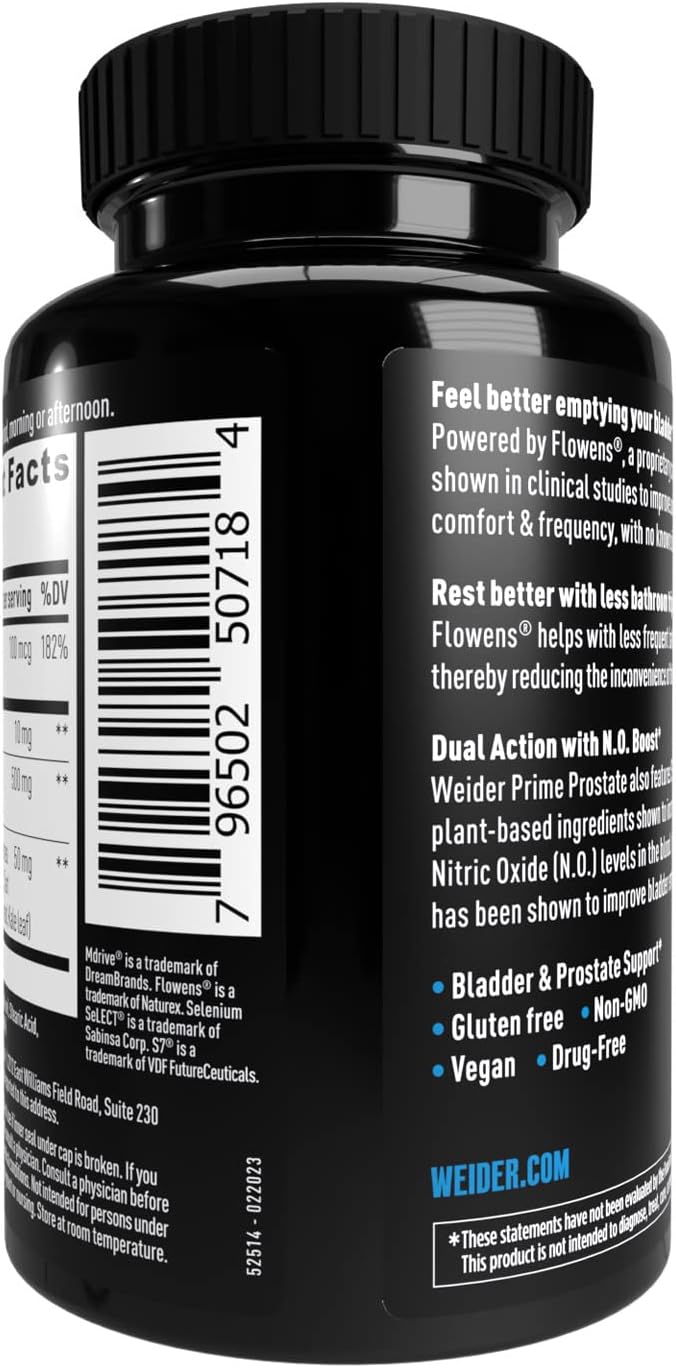Weider Prime Prostate Health for Men, Dual Action with N.O. Boost, Promotes Flow and Normal Frequency, 60 Veggie Capsules
