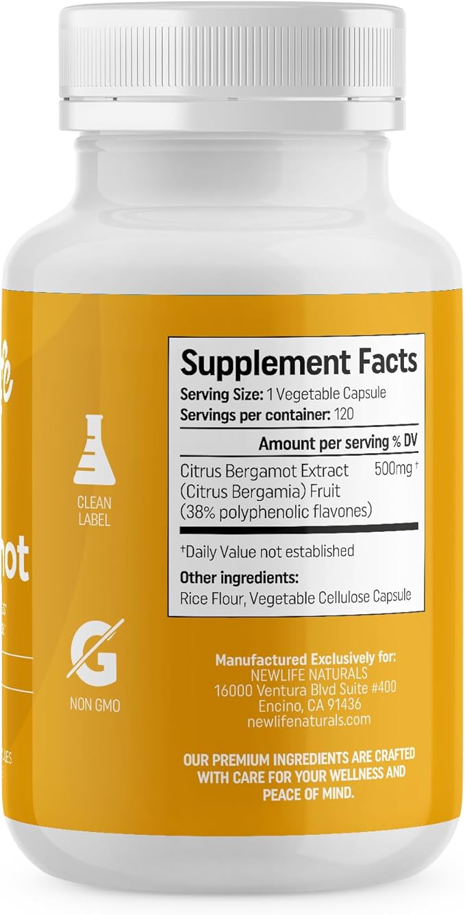 NewLife Naturals Citrus Bergamot Supplements 500 MG for Cholesterol Support- Cholesterol Supplement - 120 Veggie Capsules