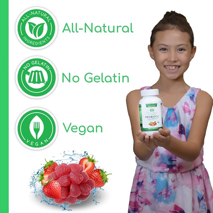 Organic Probiotic Gummies, 5 Billion CFU per Serving, 60 Count, Vegan, Supports Digestive Health and Immune Defense, for Women and Children; Strawberry Flavor