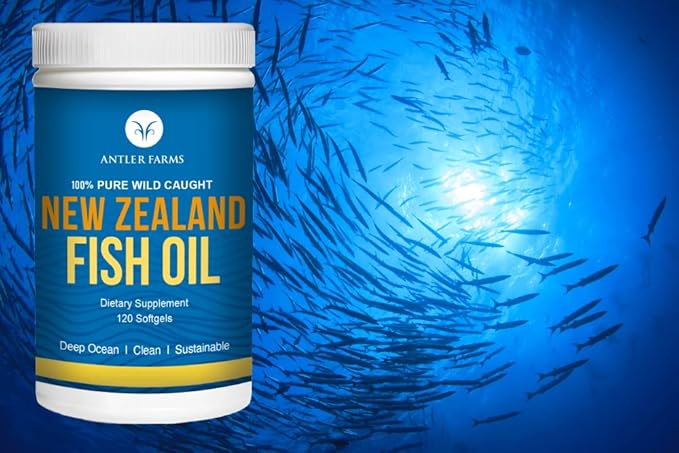 Antler Farms - 100% Pure Wild Caught New Zealand Fish Oil from Deep Ocean, Cold Water Fish, 120 Softgels - Clean, Fresh Omega-3 EPA + DHA Supplement, Keto Friendly, Super Clean
