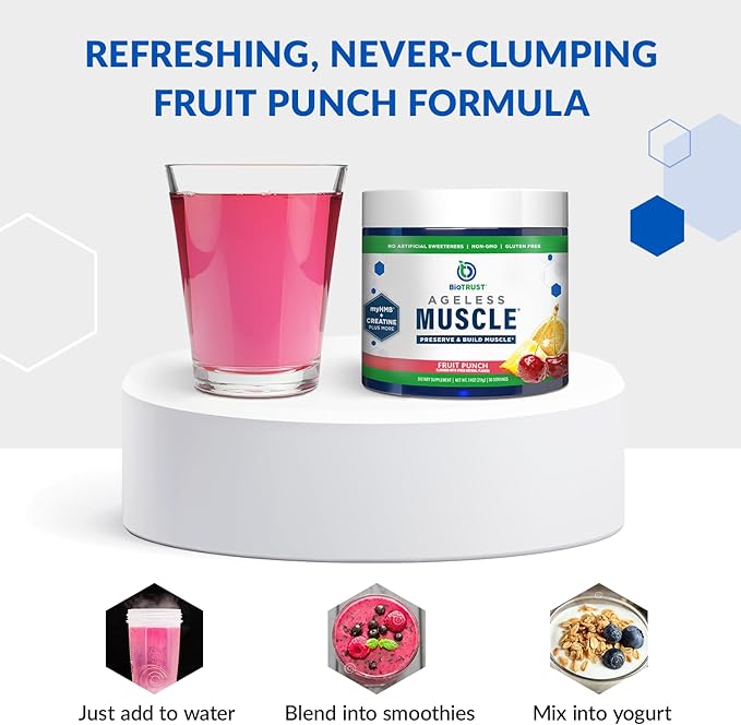 BioTrust Ageless Muscle Builder - Creatine HMB Powder with Vitamin D3 & Betaine - Build & Preserve Naturally Declining Muscle Mass & Strength - Fruit Punch, 60 Servings