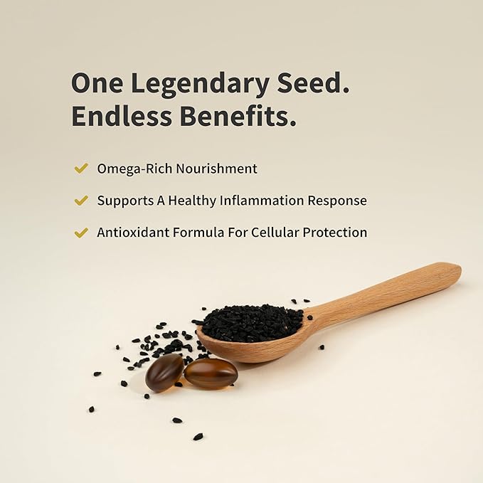 Black Seed Oil Capsules 100% Cold Pressed - Immune Support, Detox Aid, Inflammation Relief, Skin, Hair & Joint Health - Organic Black Cumin Seed, High Potency Nigella Sativa (90 Softgel Capsules)