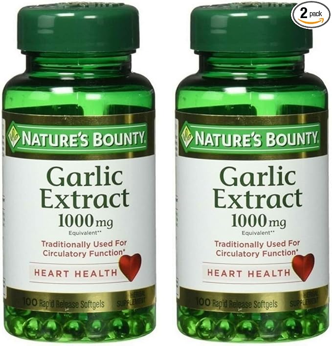 Nature's Bounty Garlic Extract 1000 mg Softgels for Cardiovascular Support,100 ea (Pack of 2)