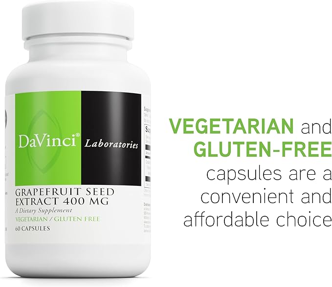 DAVINCI Labs Grapefruit Seed Extract 400 mg - Supports GI & Digestive Gut Health - Gluten Free, Vegetarian - 60 Capsules (30-Day Supply)