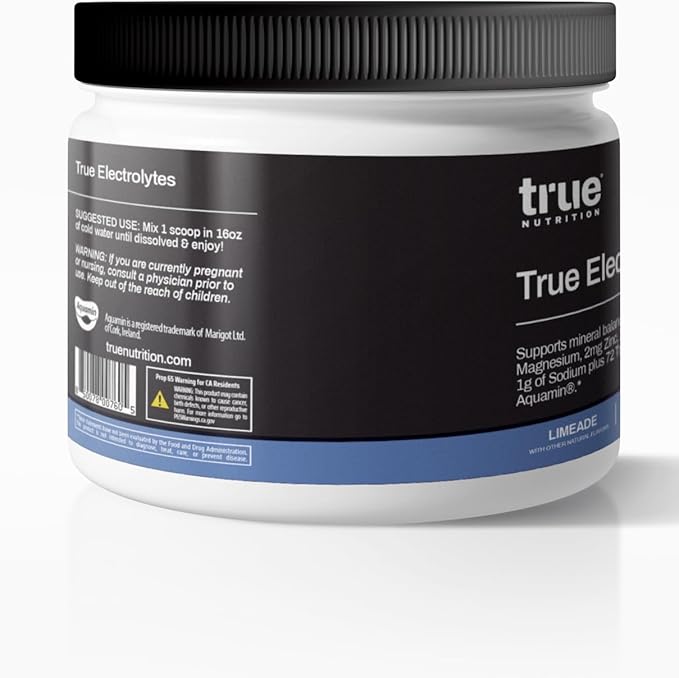 True Electrolyte Hydration Supplement Drink Mix (Limeade) | Supports Healthy Mineral Balance w/Zinc, Potassium, Magnesium, Sodium, Aquamin® 72 Trace Sea Minerals | 5 Cal. 0g Sugar. 45 Servings.