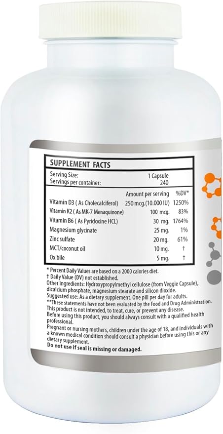 Vitamin D3 10,000 IU K2/MK7 100 mcg. High Potency Supplement 8 Months Supply. Non-GMO for Bone, Heart & Immune Support.
