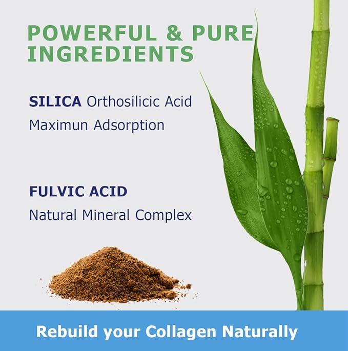 SiPower Silica Vegan Collagen, Supplement Drops - Liquid Orthosilicic Acid (CH-OSA) + Fulvic Acid. Natural Collagen Booster for Joints, Bones, Hair, Skin, Nails, Immune & Digestive Health-4oz