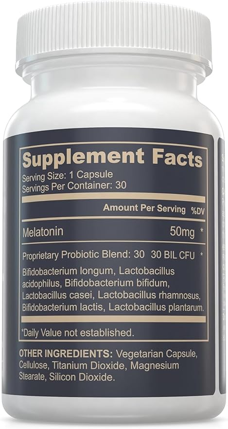 Melatonin 50mg Plus Probiotics 30 Bill CFU/Better Sleep/Night Formula/Sleep Support Supplement & Balanced Gut Health - Easy to Take | Supports Digestive & Immune System Function