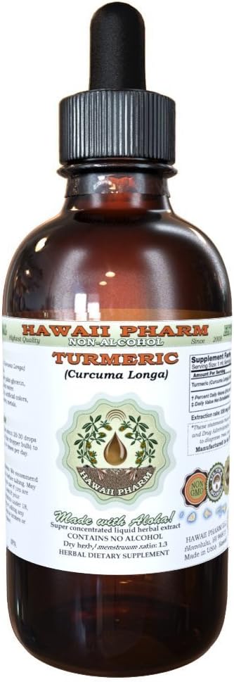 Hawaii Pharm Turmeric Alcohol-Free Liquid Extract, Organic Turmeric (Curcuma Longa) Dried Rhizome Glycerite Natural Herbal Supplement, USA 4 fl.oz