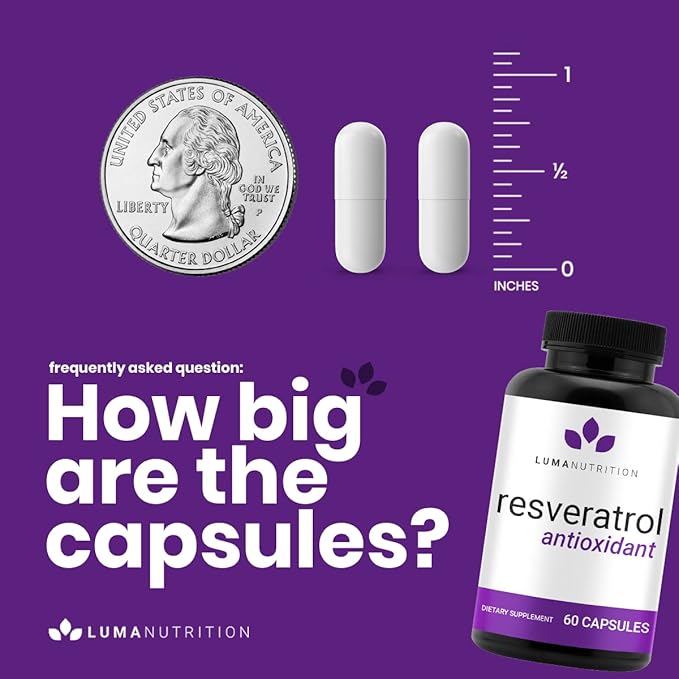 Luma Nutrition High Purity Resveratrol Supplement 1200mg Serving - 98% Trans-Resveratrol - Antioxidant - Vegan & Gluten-Free - 60 Capsules