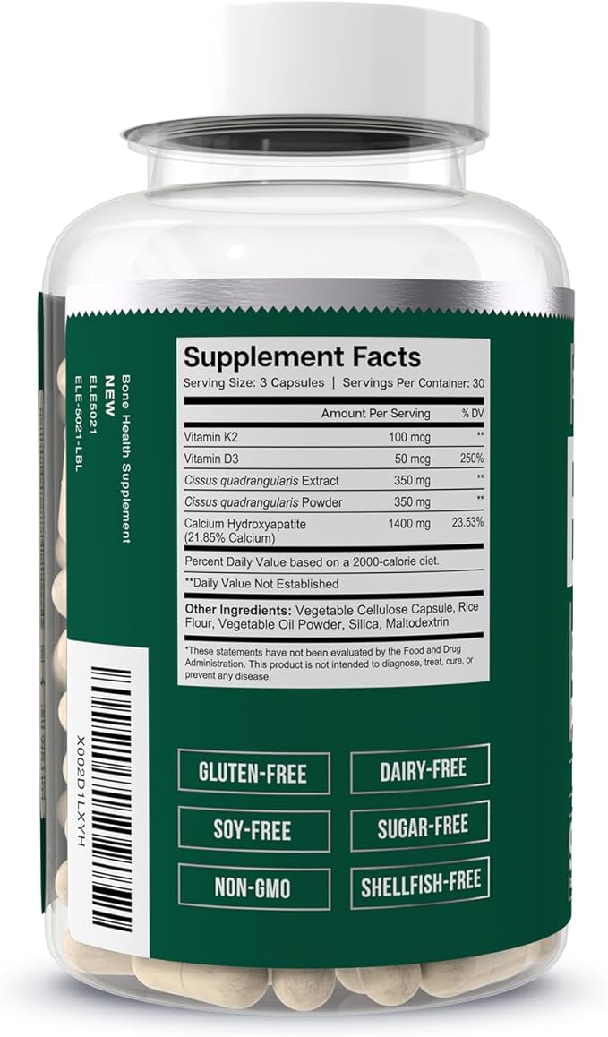 Essential Elements Bone Boost Bone Health Supplement - Bone Support and Calcium Supplement with Vitamin D 3, K2, Cissus Quadrangularis for Bone Strength - 270 Capsules (90 Day Supply) (3-Pack)