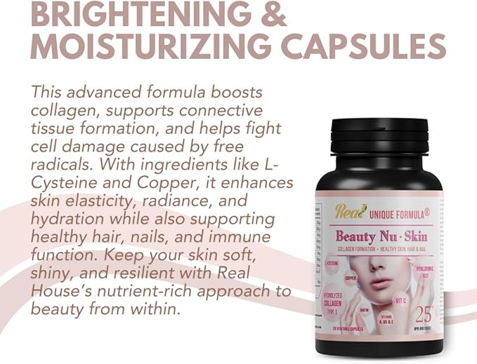 Unique Formula® Premium Beauty Skin 25+ | Hydrolyzed Collagen Type I, Hyaluronic Acid, L-Cysteine, Vitamins C, A, B5, E & Biotin, Copper | Dupport Healthy Skin, Nails, Hair, Glowing Look