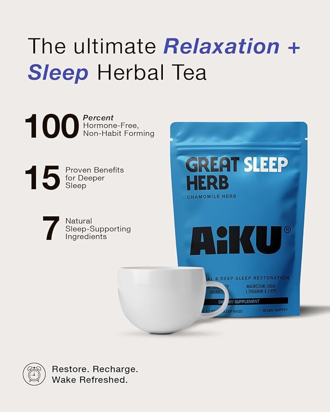 Great Sleep Herb | for Restful Sleep & Relaxation | Chamomile Tea with GABA, Magnesium & 5-HTP | Premium Herbal Sleep Support | USA Made - 15 Tea Bags (15 Day Supply)