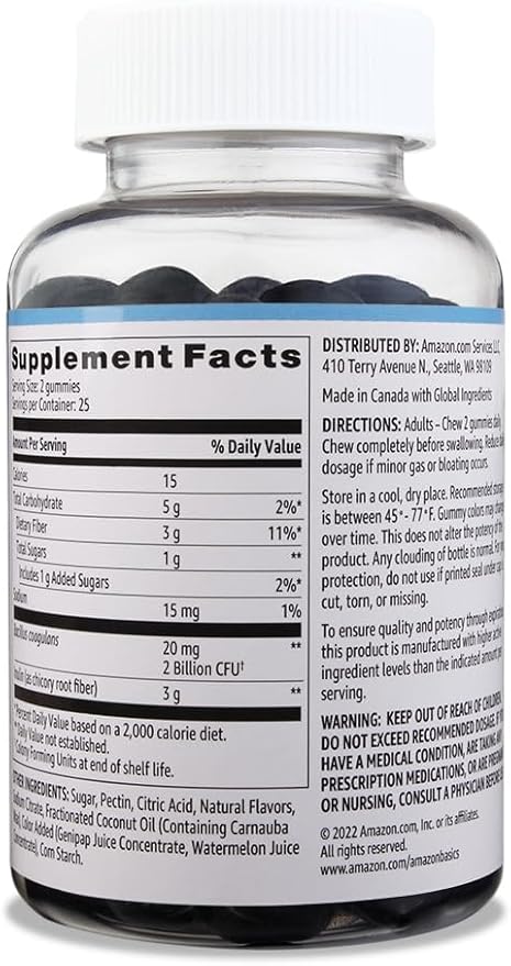 Amazon Brand - Solimo Prebiotic & Probiotic Gummies, 2 Billion CFU, Blue Raspberry, 50 Count (2 per Serving)