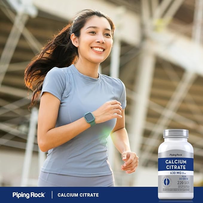 Piping Rock Calcium Citrate with Vitamin D3 | 630 mg | 220 Caplets | Supplement for Women and Men | Vegetarian, Non-GMO, Gluten Free