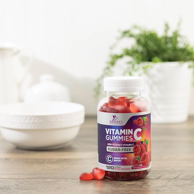 Zero Sugar Vitamin C Gummies - Immune Support & Antioxidant VitaminC Dietary Supplement - Vegan, Non-GMO, Dairy & Gluten Free C Vitamin Gummy - Raspberry Flavor for Kids & Adults - 120 Count Gummies