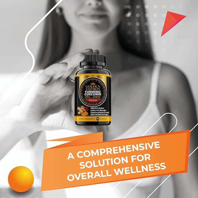 GOLDEN SAFFRON Turmeric Curcumin Supplement with Bioperine, Saffron, Cinnamon, and Ginger - High Potency, Non-GMO, Gluten-Free Supplement for a Better Effectiveness. Made in USA