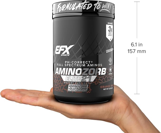 EFX Sports Aminozorb Elite 21 | PH-Correct, Full Spectrum Aminos + Glutamine | Essential & Non Essential Aminos | Zero Sugars | 30 Servings (Orange Splash)