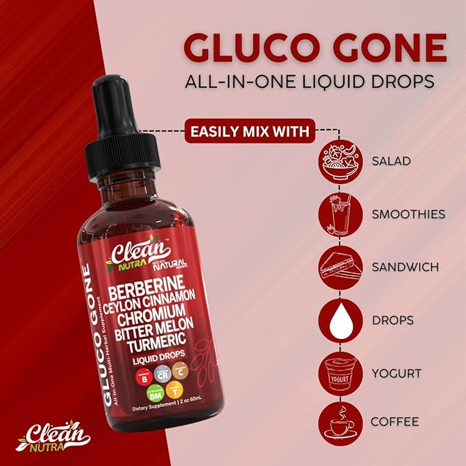Clean Nutra Berberine with Ceylon Cinnamon Supplement Liquid Drops + Bitter Melon Extract, Glucomannan, Gymnema, Chromium, Turmeric, Organic Panax Ginseng, Moringa GLP-1 Support