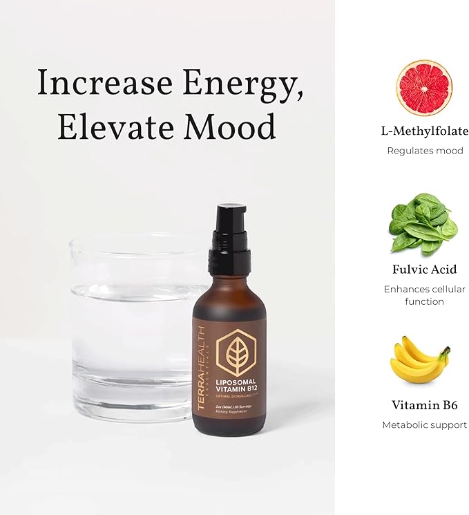 Terra Health Essentials - Liposomal B12 | Support Energy & Mood, Promote Memory, Aid Immune System (1 Bottle, 30 Day Supply)