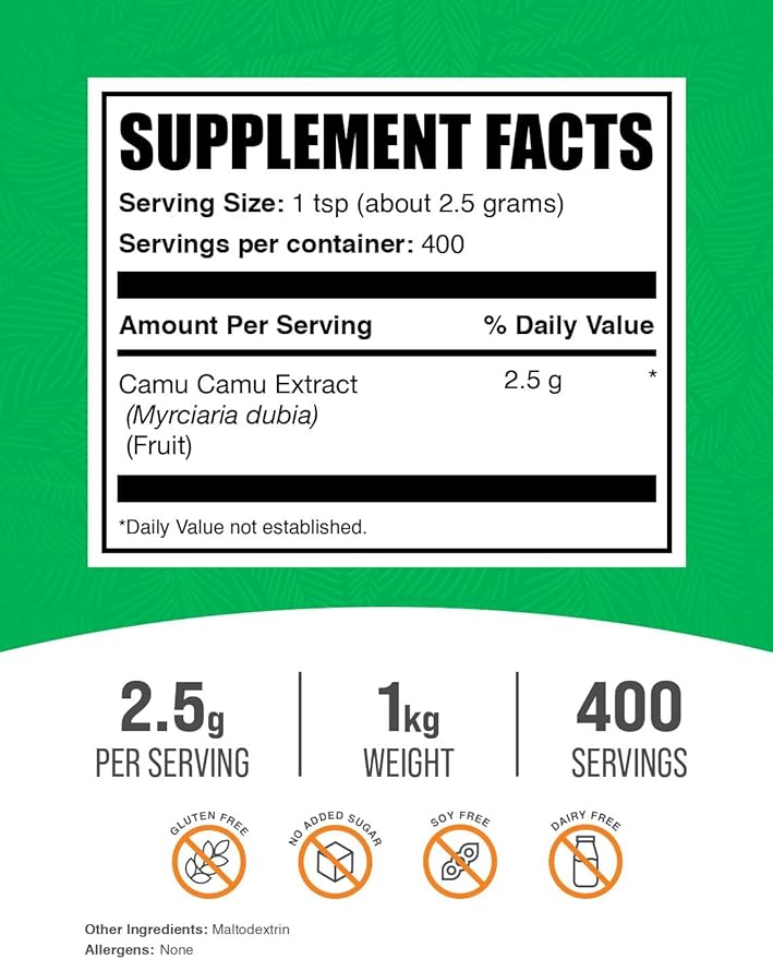 BulkSupplements.com Camu Camu Extract Powder - Superfood Supplement, Camu Camu Supplement - Vegan & Gluten Free, 2.5g per Serving, 1kg (2.2 lbs) (Pack of 1)