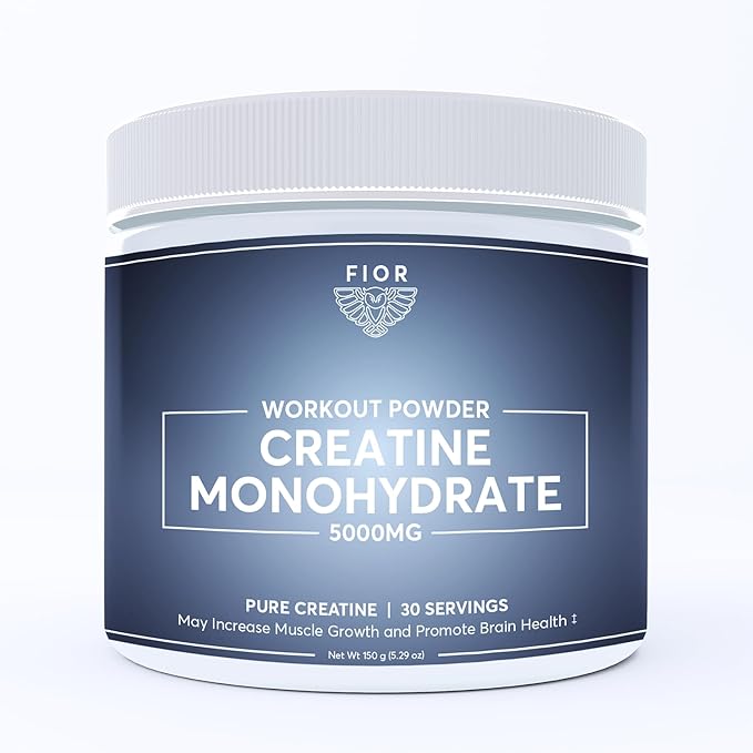 FIOR Pure Creatine Monohydrate Powder - Micronized Creatine for Men & Women, Pure Non-GMO, Vegan & Gluten Free Creatine Powder, 5 Grams per Serving, 60 Servings