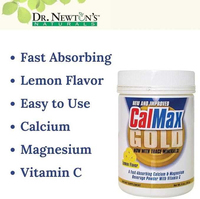 Dr. Newton’s Naturals CalMax Gold Powder Drink Mix - 2:1 Ratio of Calcium & Magnesium with Vitamin C + Essential Trace Minerals to Support Post Workout Recovery, Muscles, Sleep, Bones -5 oz can