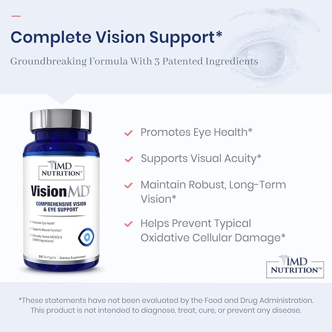 1MD Nutrition VisionMD Eye Vitamin CARMIS - with Lutein & Zeaxanthin | Supports Vision Health, Everyday Eye Strain, & Occasional Dry Eye | 90 Softgels (3-Pack)