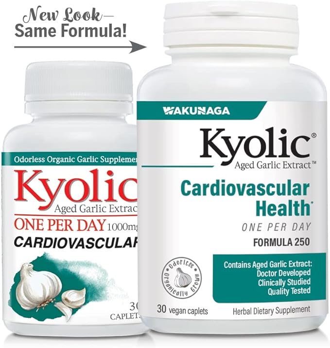 Kyolic Aged Garlic Extract Formula 250, Cardiovascular Health, One Per Day, 30 Vegan Capsules (Packaging May Vary)