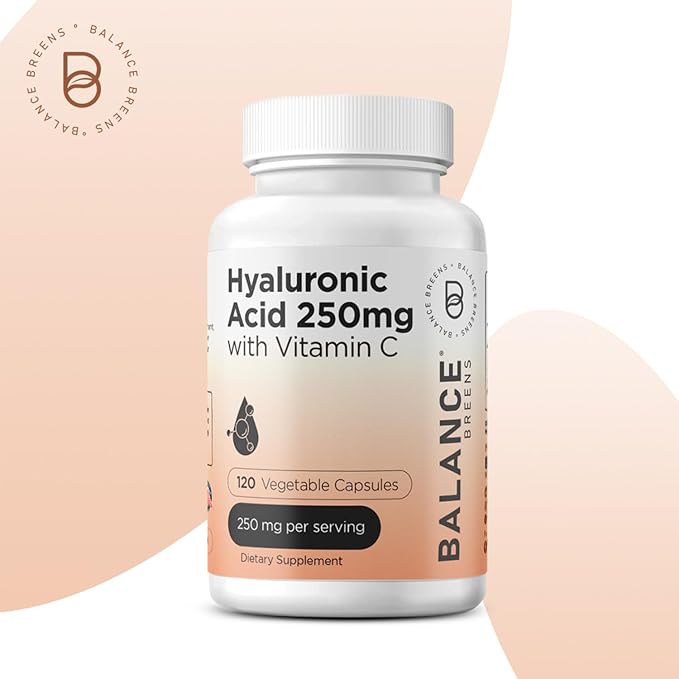 Pure Hyaluronic Acid Supplement 250mg with Vitamin C 50mg, 120 Vegan Capsules - Skin Hydration for Natural Glow, Hair, Nails, Bone & Joint Health Formula
