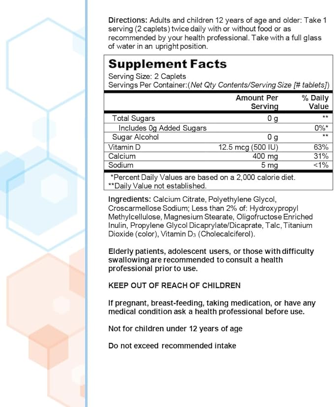 Citracal Petites, 400 mg Calcium Citrate, Easily Absorbed and Highly Soluble with 12.5 mcg (500 IU) Vitamin D3, Bone Health Support for Ages 12+, Smaller and Easier to Swallow Caplets, 375 Count