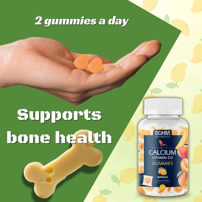 Vitamin D3 600 IU Calcium 50 mg Gummies, 60 Count,Improves Lubrication Between Joints Regulates Bone Health -Calcium Gummies for Adults Vegetarian Without Gluten