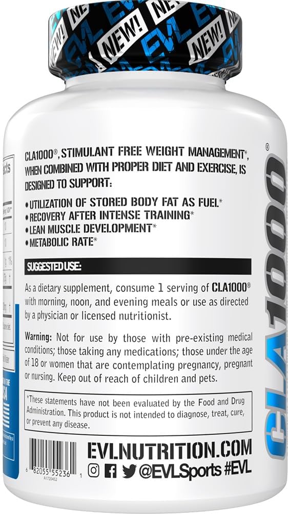 Conjugated Linoleic Acid CLA Pills - CLA 1000mg Diet Pills to Support Weight Loss Fat Burning Lean Muscle and Faster Metabolism - Stimulant-Free CLA 1000mg Safflower Based Fat Loss Support Pills - 180