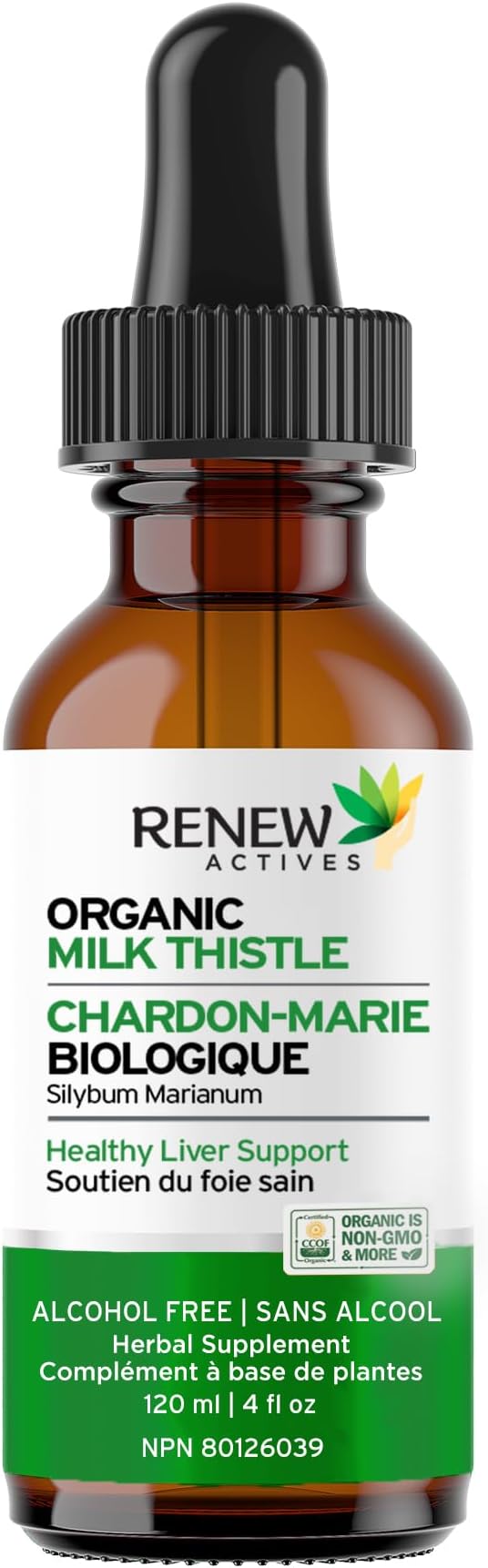 Renew Actives Milk Thistle Liquid Extract 110MG per 2ML – Liver Support Drops for Optimal Health – No Alcohol, Non-GMO, Vegan – Supports Liver Function & Digestive Health – Made in Canada – 4 fl oz