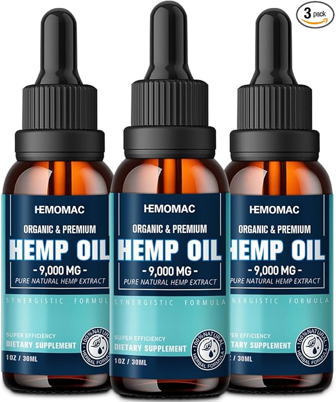 Hemp Oil High Potency - Maximum Strength Natural Hemp Drops for Sleep Anxiety Pain Organic Tincture with Vegan, Non-GMO(3-Pack)