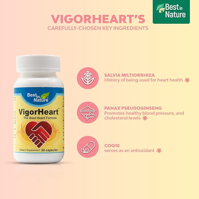 VigorHeart-The Natural Heart Supplements Pills with Coq 10, Salvia Miltiorrhiza, and Panax Pseudoginseng (30 Capsules)