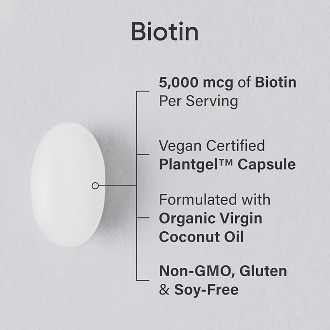 Sports Research Extra Strength Vegan Biotin (Vitamin B) Supplement with Organic Coconut Oil - Supports Keratin for Healthier Hair & Skin - Great for Women & Men - 5,000mcg, 30 Veggie Softgel Capsules