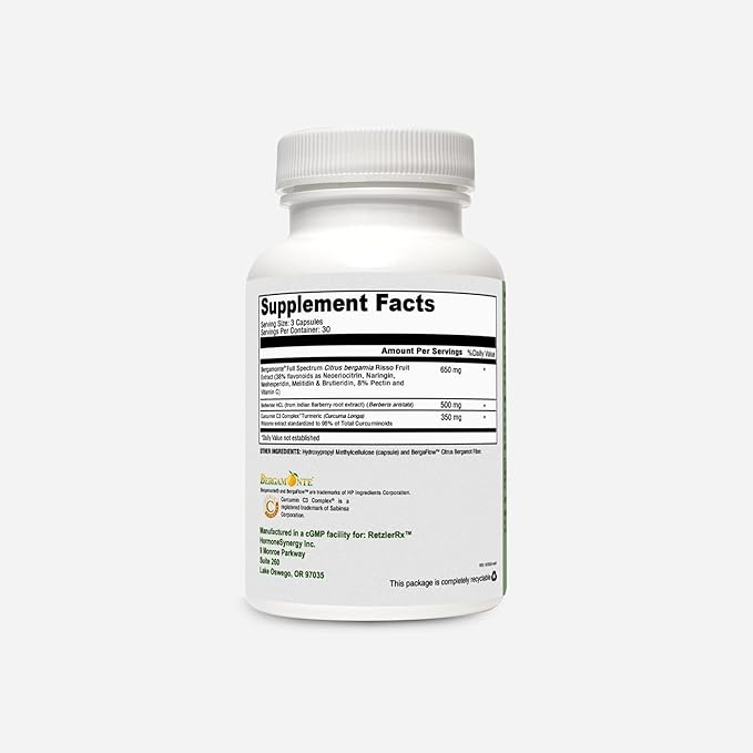 Cholest Protect - Citrus Bergamot - Bergamonte®, Berberine and Curcumin C3 Complex®, 90 Capsules Dietary Supplement by RetzlerRx®