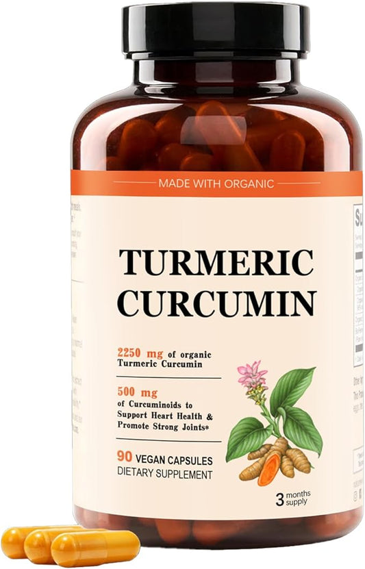Curcumin Turmeric 2250 mg - 95% Curcuminoids, Turmeric Supplement Improved Absorption - Daily Joint & Immune Support - Vegan, Non-GMO,90 Capsules (1pcs)