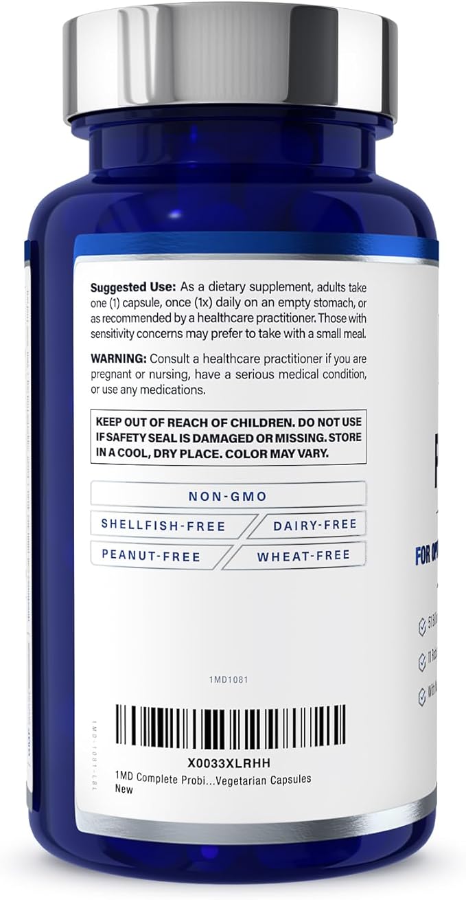 1MD Complete Probiotics Platinum | Supports Digestive Health | with Nourishing Prebiotics, 51 Billion Live CFU, 11 Strains, Dairy-Free | 30 Vegetable Capsules (3-Pack)