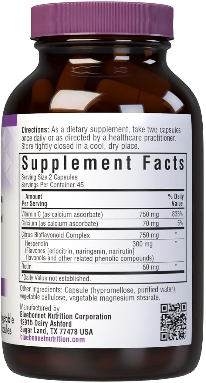 Bluebonnet Nutrition Mega Bio-C Formula Vegetable Capsules, High Potency Buffered Vitamin C, for Immune Health, Soy Free, Gluten Free, Non-GMO, Kosher, Dairy Free, Vegan, 90 Count