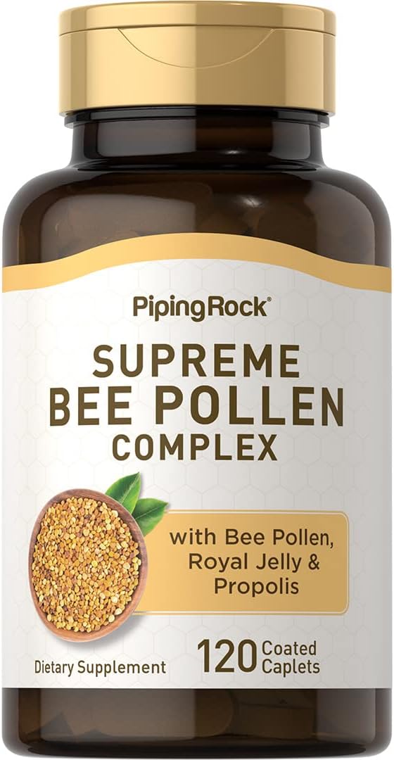 Piping Rock Bee Pollen Complex Capsules | 120 Caplets | Pills with Bee Propolis Plus Royal Jelly | Supplement for Men & Women | Non-GMO, Gluten Free