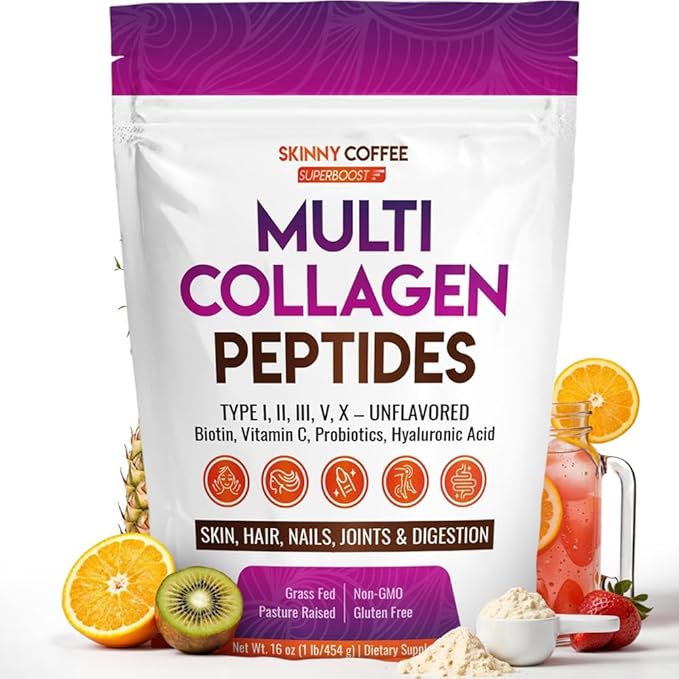 Multi Collagen Peptides - Unflavored Collagen Peptides Protein Powder, Type I,II,III,V,X with Biotin, Hyaluronic Acid, Vitamin C For Women & Men, Supports Skin, Nails & Joint, Non-GMO (41 Servings)