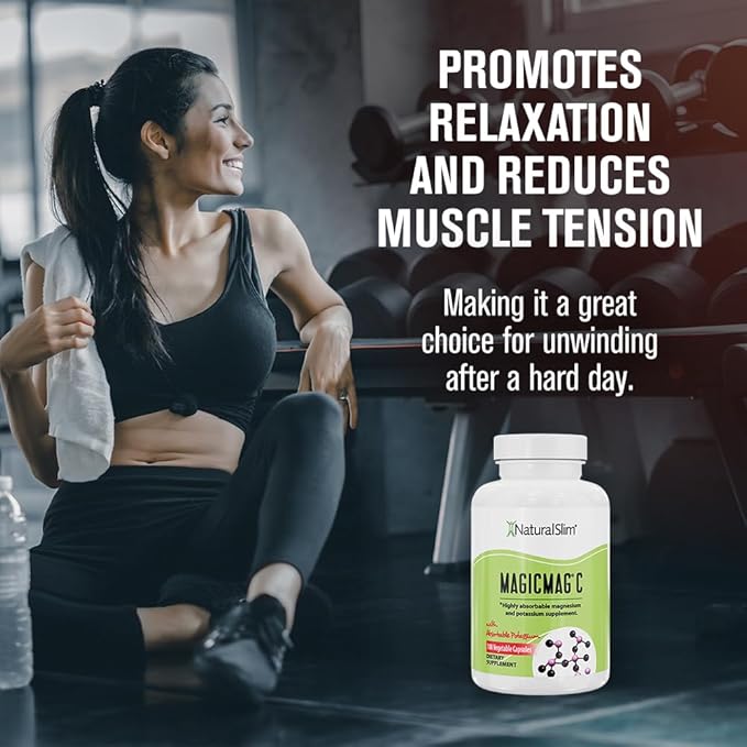 NaturalSlim Potassium Magnesium Supplement 100 Capsules – MagicMag C Magnesium Citrate Supplements for Sleep Support, Heart Health, and Muscle Cramp Relief | Gluten-Free 1 Pack