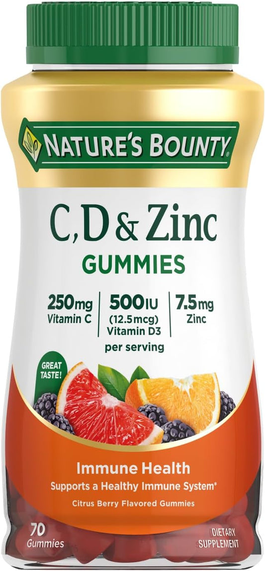 Nature's Bounty C, D, & Zinc Gummies, Immune Support Gummies for Adults, Citrus Berry, 70 Ct