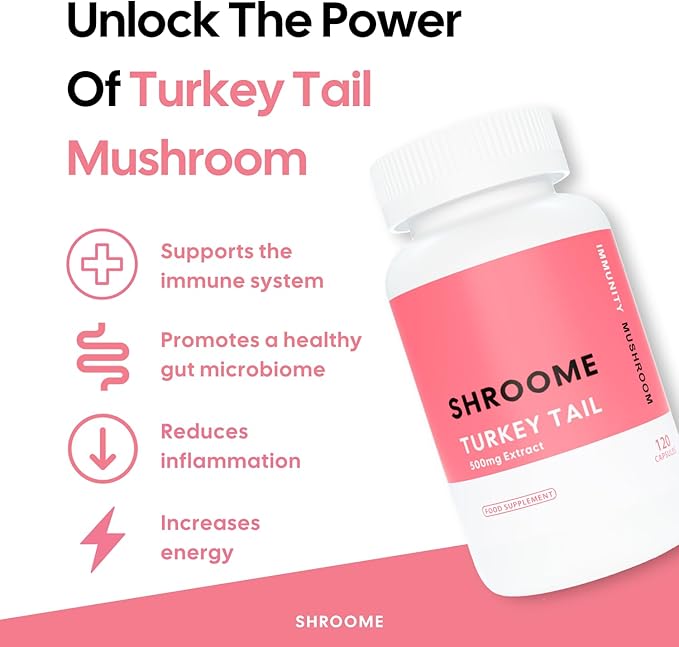 Turkey Tail Mushroom Capsules | 120 Capsules | Premium Beta Glucans | High Strength Extract | Mushroom Supplement | 100% Fruiting Bodies | No Additives | Vegan